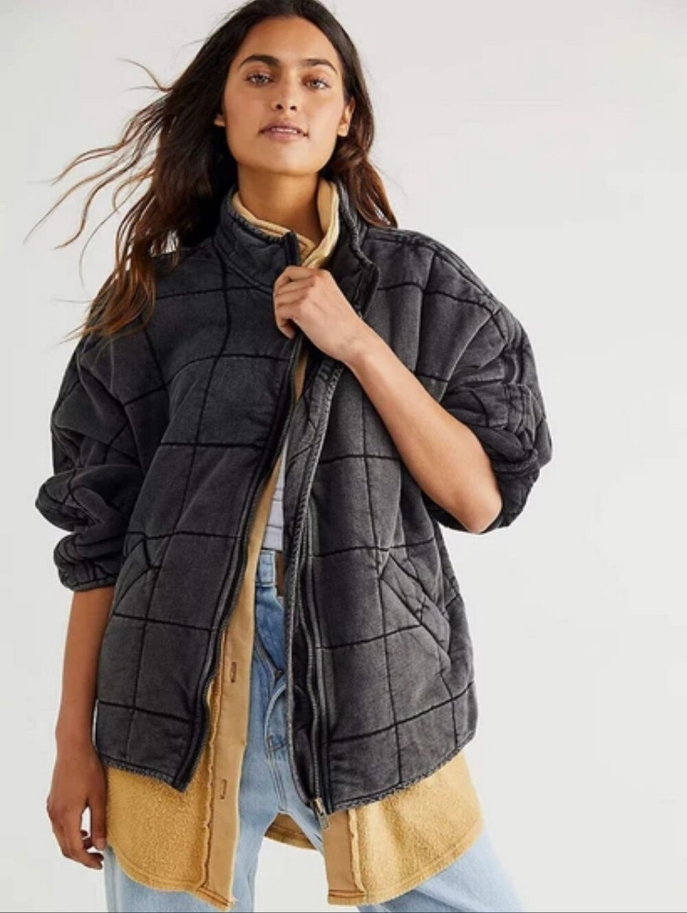 Free People Dolman Quilted Jacket Washed Black